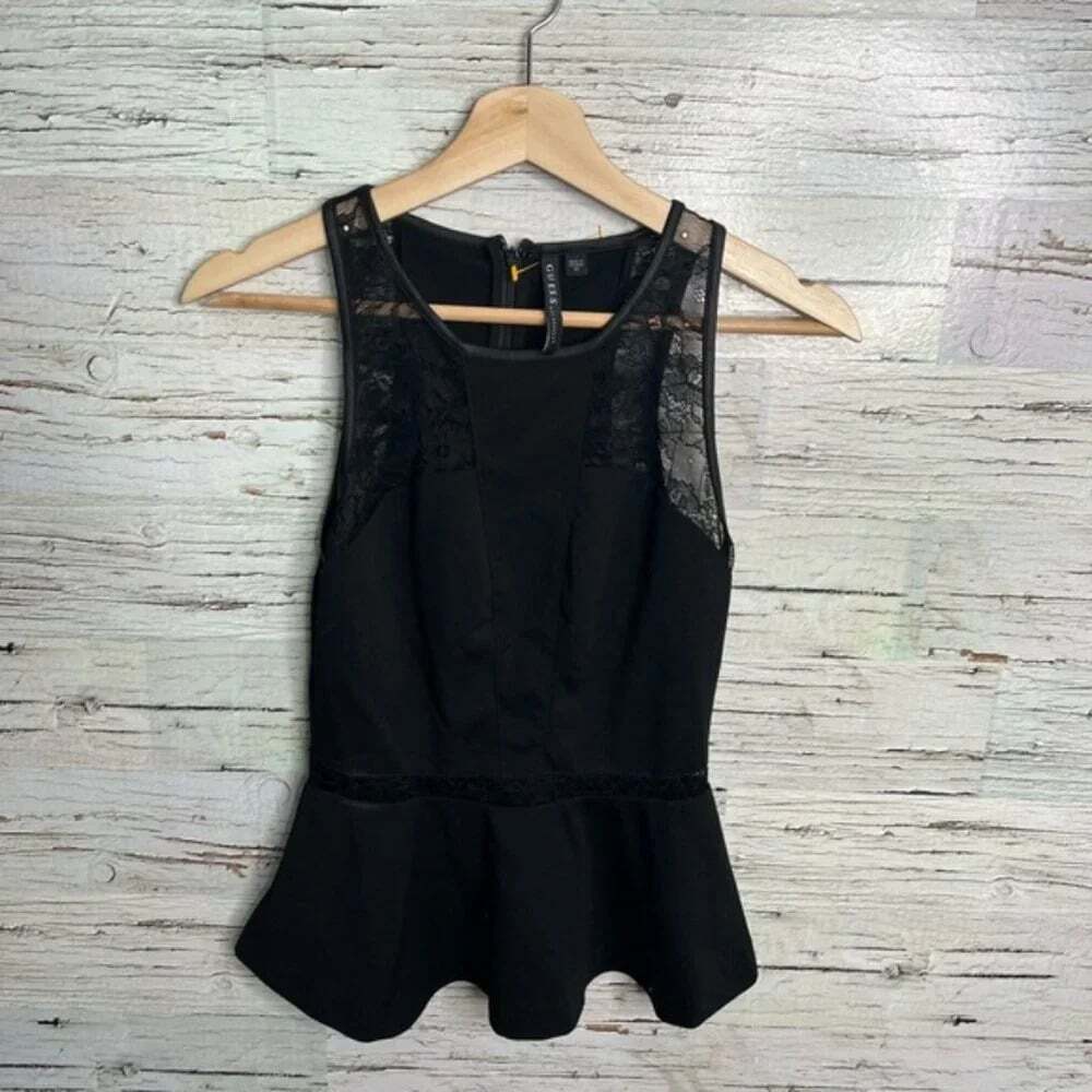 Guess black lace peplum top size xs